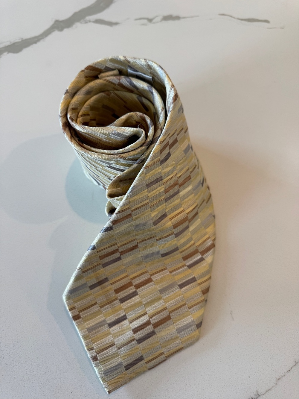 Lucasini Men's Necktie Gold Yellow Geometric Blocks Abstract Polyester Classic